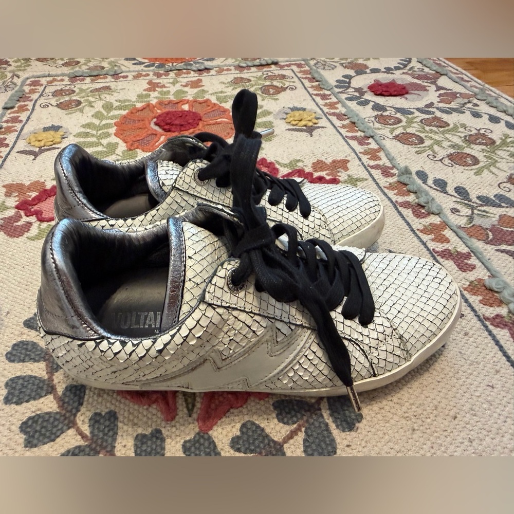 Zadig & Voltaire Neo Keith White Snakeskin Embossed‎ Sneakers Size 7.5